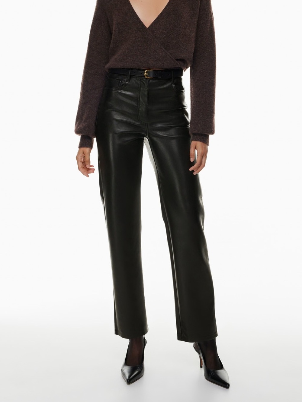 Wilfred NWT The Melina Pant Faux Leather High Rise Straight Leg Black Aritzia